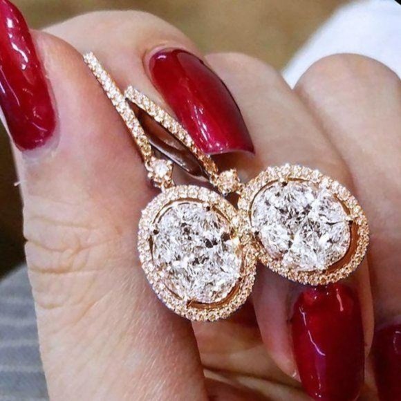 NEW 18K Yellow Gold Oval Diamond Halo Earrings